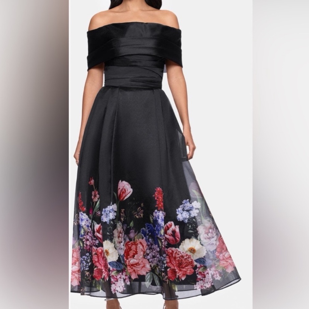 Betsy & Adam Placed Off The Shoulder Gown, SIZE 10